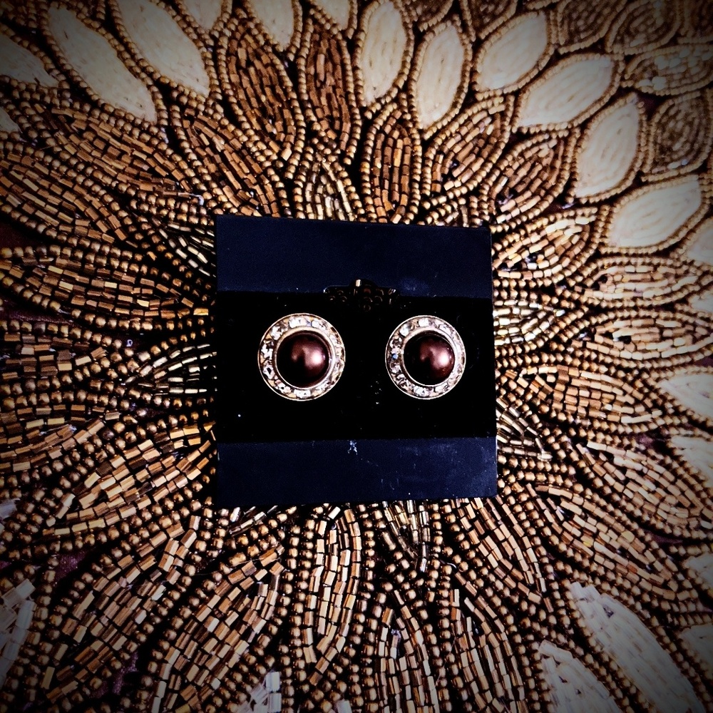 3 for $10 earrings brown pearl and rhinestone stud